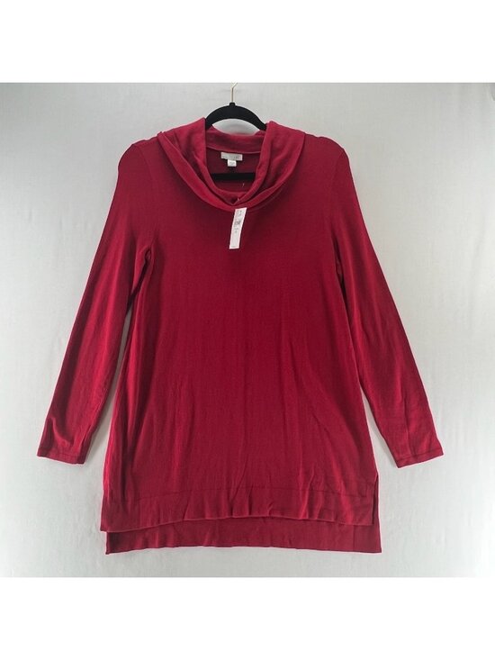 J. Jill Tops - J.Jill Cowl Neck Tunic Sweater Womens XS Knit Long Sleeve Pullover High Low Red